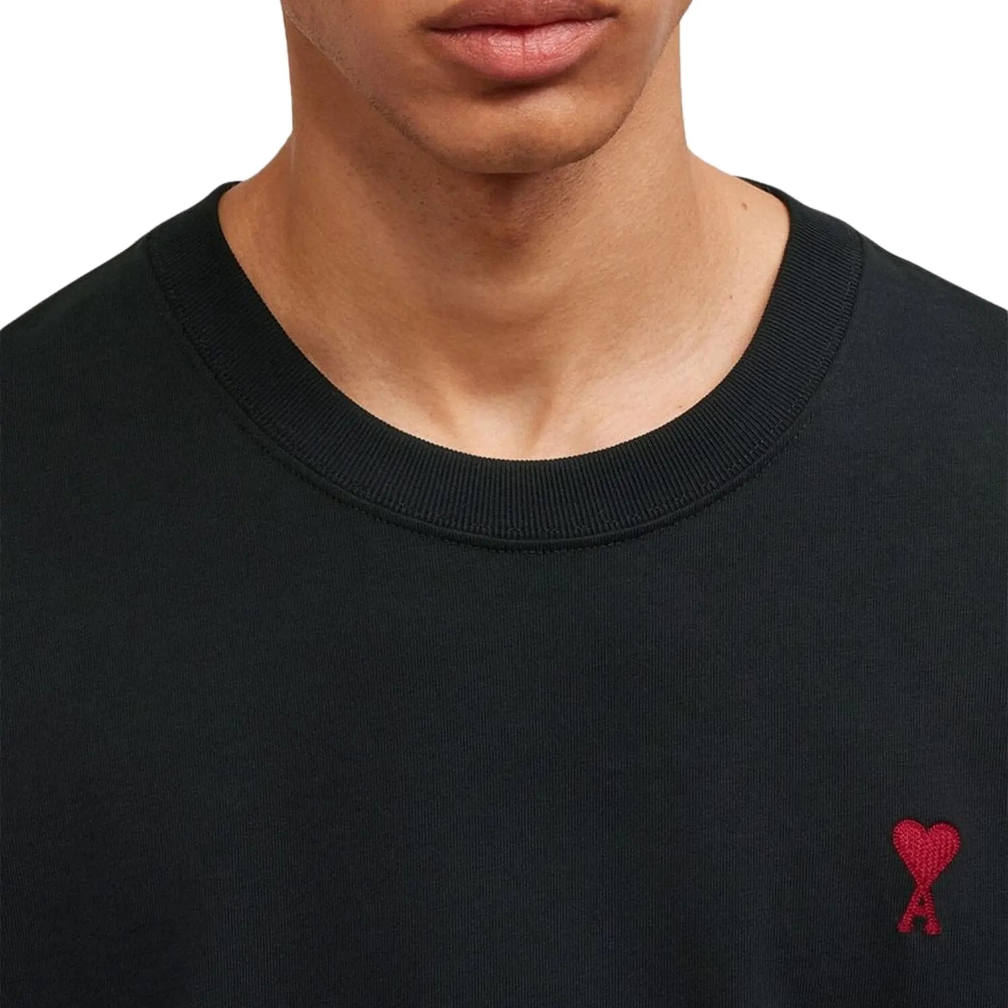 Detail view of Ami Paris Ami De Coeur Black Red T Shirt bfuts001724